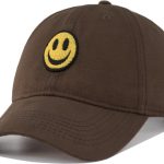 Smile Face Baseball Cap Adjustable , Unstructured Soft Crown, Cute Embroidered Hat for Men and Women