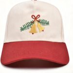 Christmas Hat- 3D Embroidered Adjustable Cotton Wind Chime Baseball Caps for Women Red