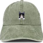 Tuxedo Cat Kitten Patch Pigment Dyed Washed Baseball Cap